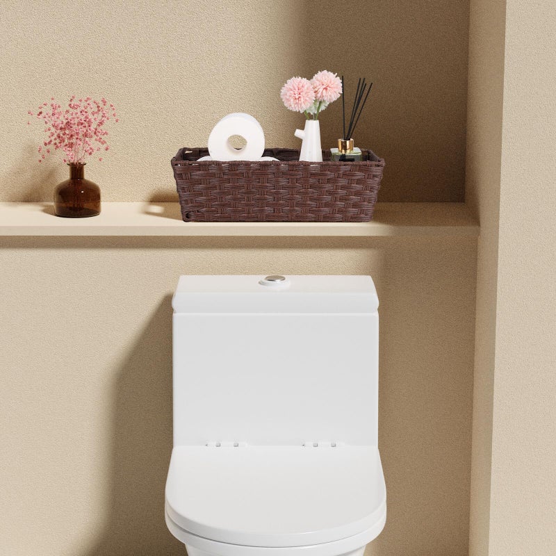 Onlytak Plastic Wicker Storage Baskets  Toilet Tank Baskets  Bathroom Baskets  Baskets for Decor  Woven Storage Baskets for Organizing  Brown  15"" x 6"" x 4""  2-Pack - Image 4
